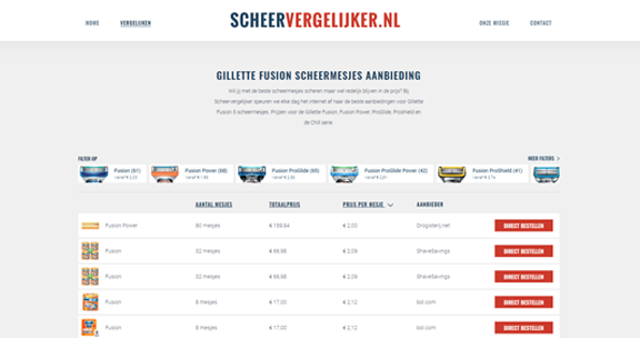 Scheervergelijker website screenshot